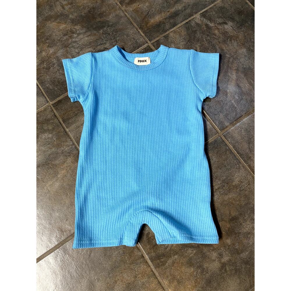 BOYS SPRING/SUMMER RIBBED BLUE ROMPER SIZE 12-18M